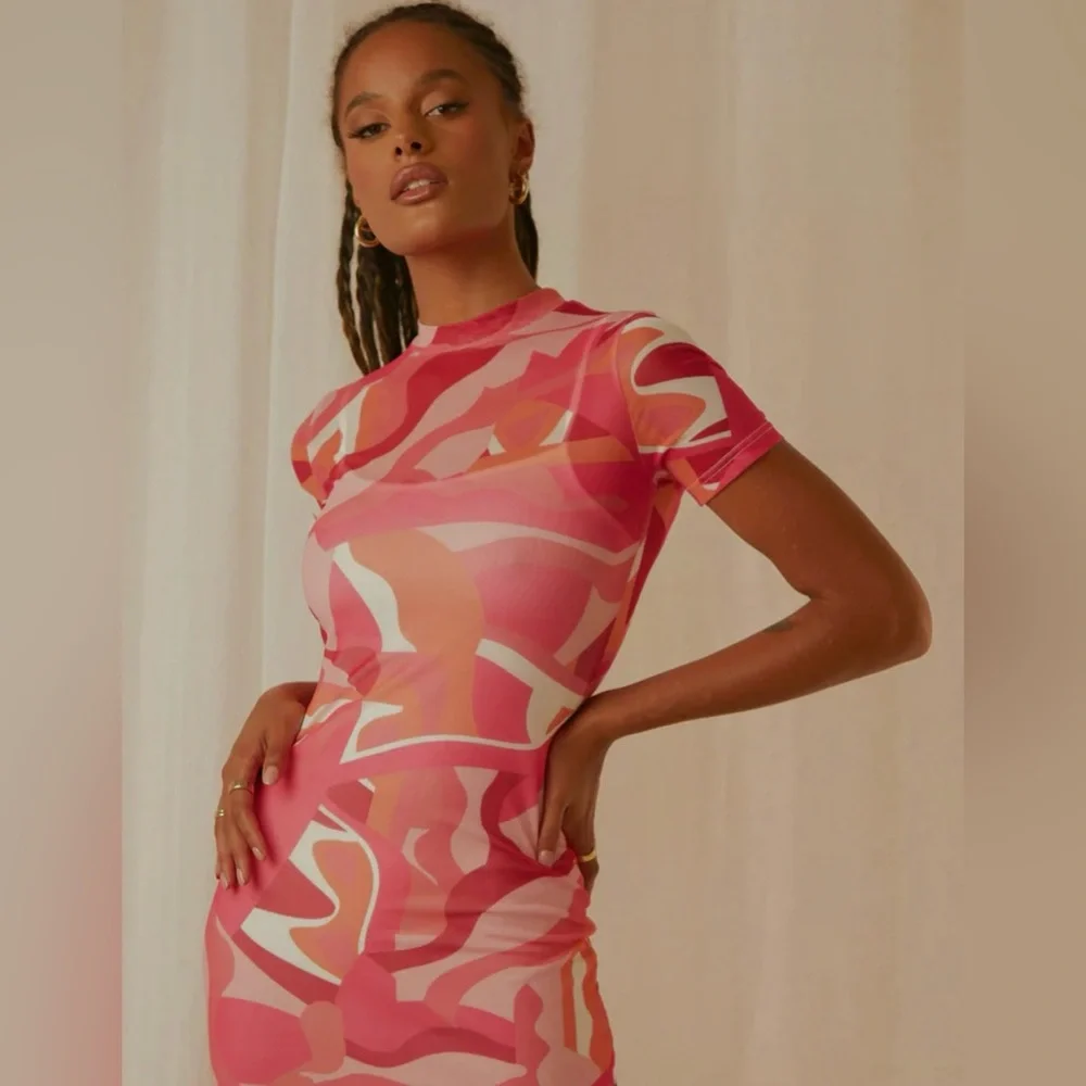 Sheer Mesh Colorful pink Maxi Dress size 6 - Picture 5 of 10